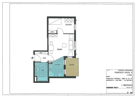00420.0009 Frankfurter Str. 42, Hennef, 44,43 m², 2 Zimmer mit Balkon - Foto 3